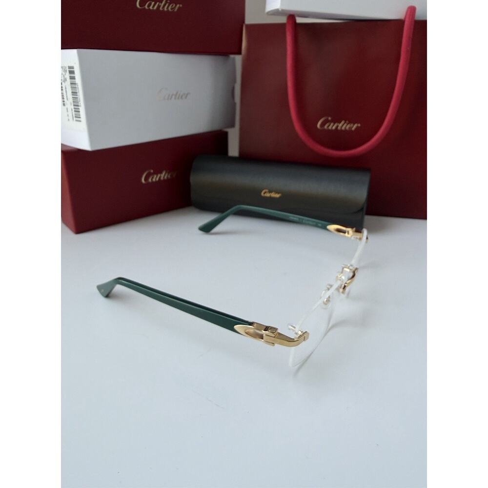CARTIER CT0287O 009 Gold Green Transparent Clear Eyeglasses Rx Able AUTHENTIC - Picture 7 of 11